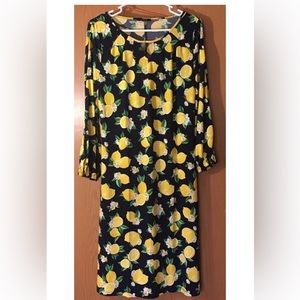 Avon Womens Dress Petite Size Small 4/6 Midi Blue/Yellow Lemons